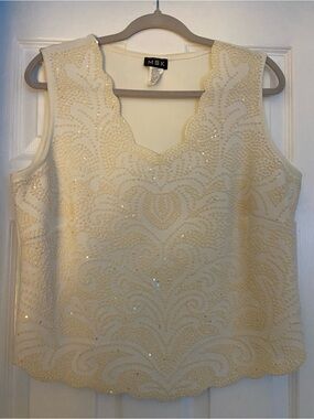 MSK Ivory Beaded Scallop-Edge Sleeveless Camisole